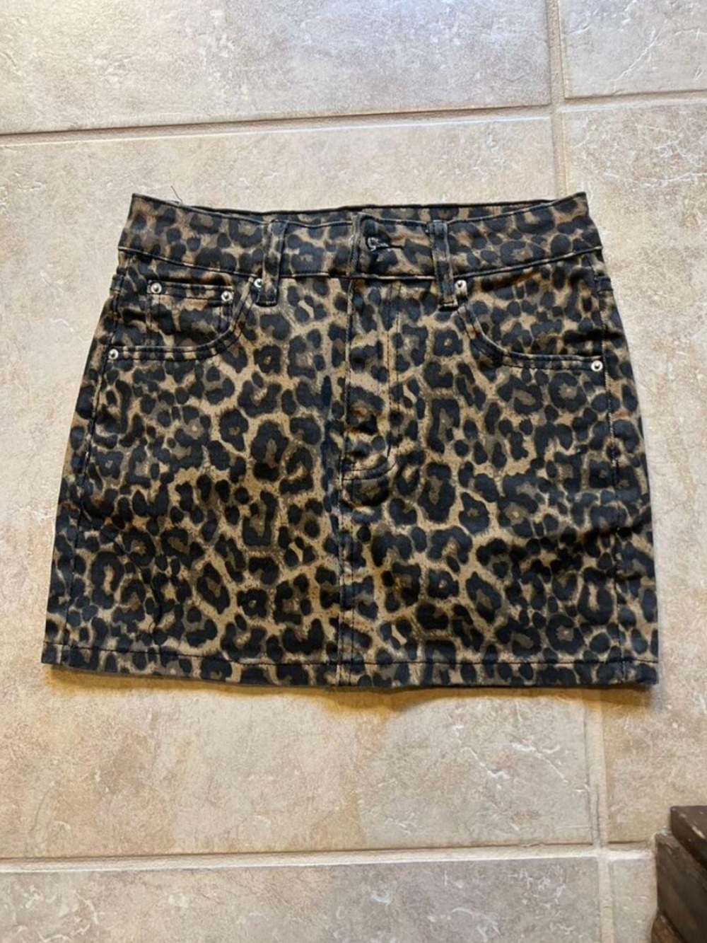 Leopard Print Denim Mini Skirt | Size Large | NWOT